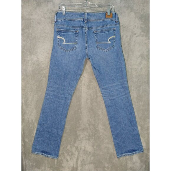 American Eagle Jeans Womens 6 Blue Denim Stretch Slim Boot Low Rise Medium Wash - Picture 2 of 9